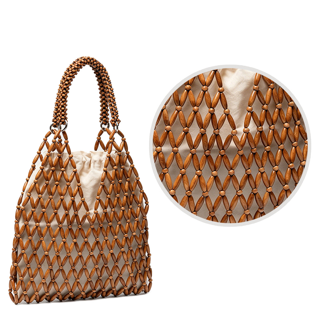 Womens Wooden Beaded Bag Boho Style Woven Purse