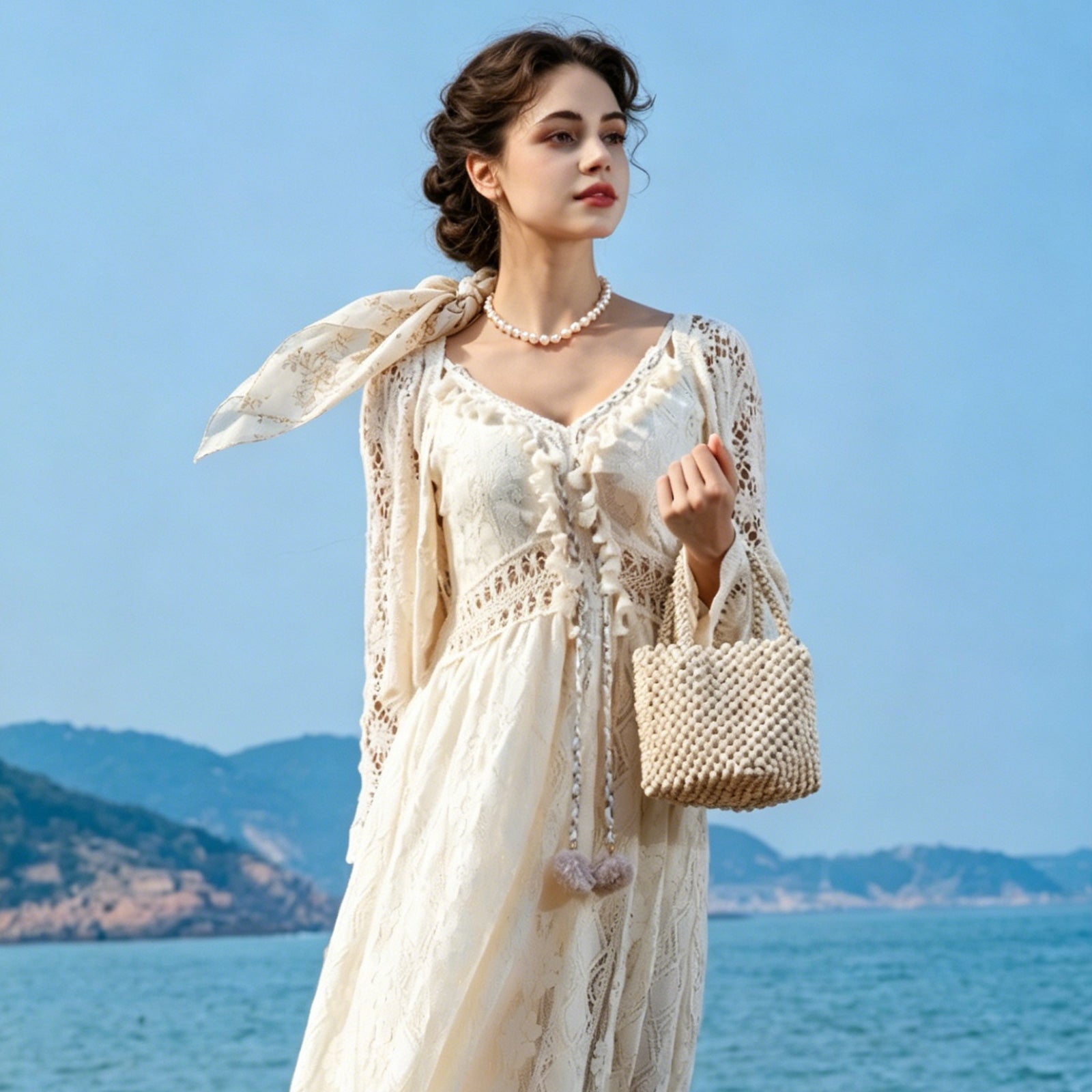 Handmade Vintage Wooden Beaded Bucket Bag for Women