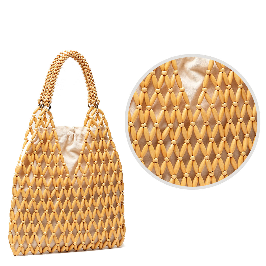 Womens Wooden Beaded Bag Boho Style Woven Purse