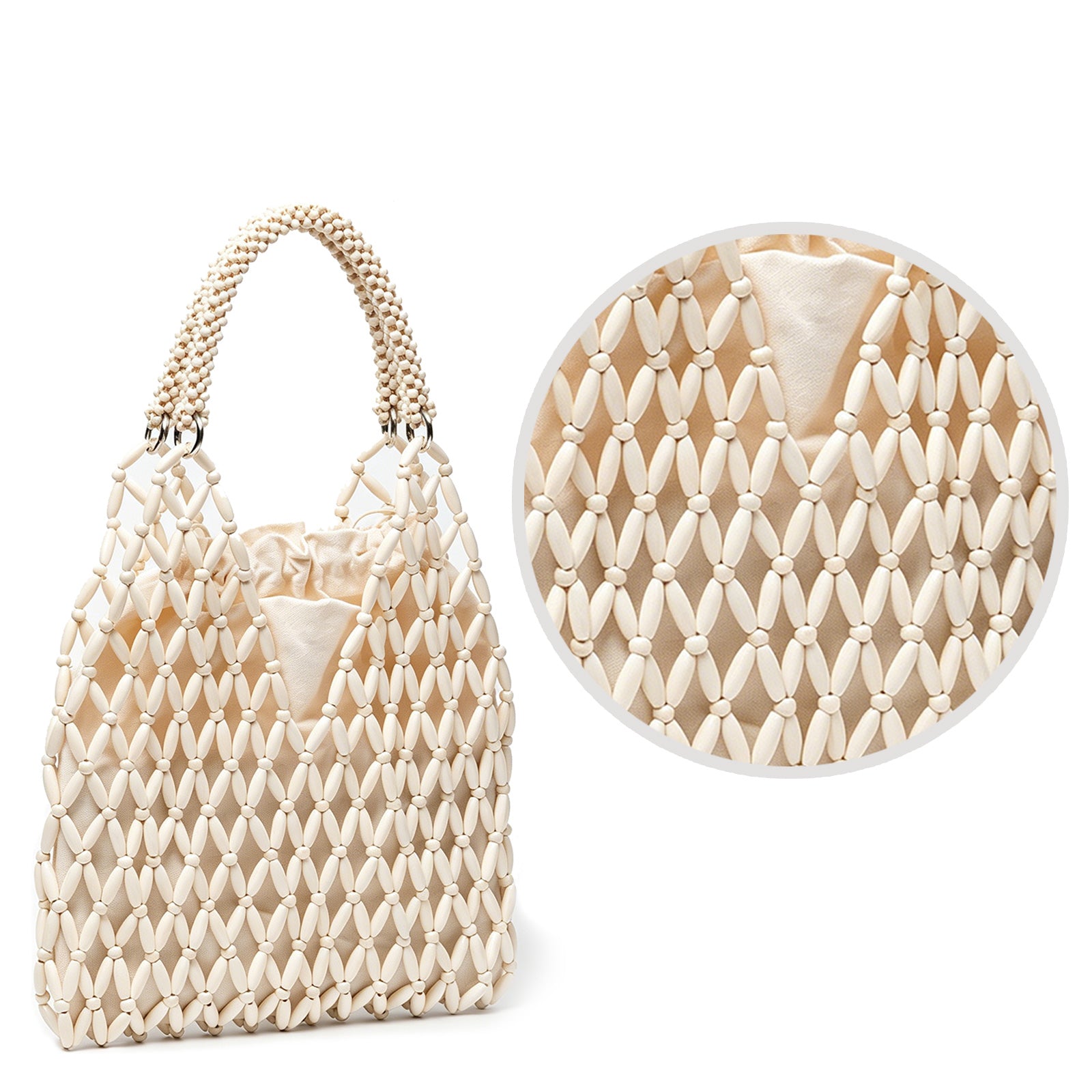 Womens Wooden Beaded Bag Boho Style Woven Purse