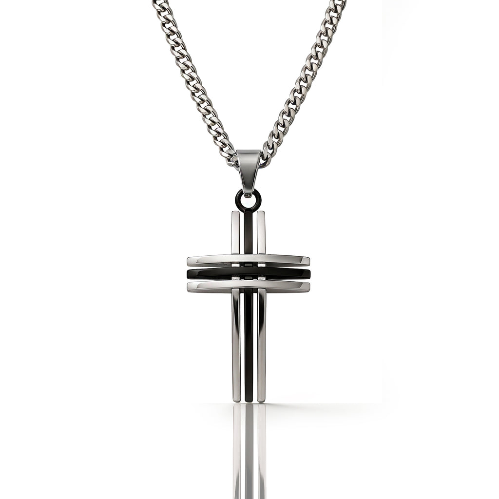 SOEVMOVR Cross Necklace for Men Stainless Steel Chain Gift for Husband