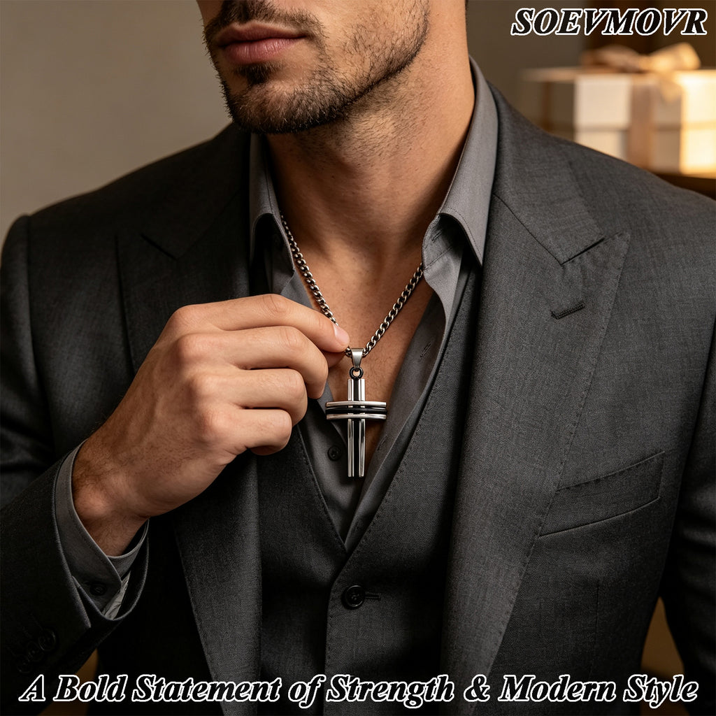 SOEVMOVR Cross Necklace for Men Stainless Steel Chain Gift for Husband