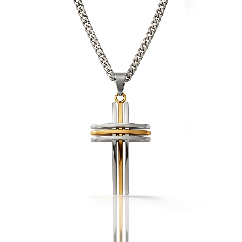 SOEVMOVR Cross Necklace for Men Stainless Steel Chain Gift for Husband