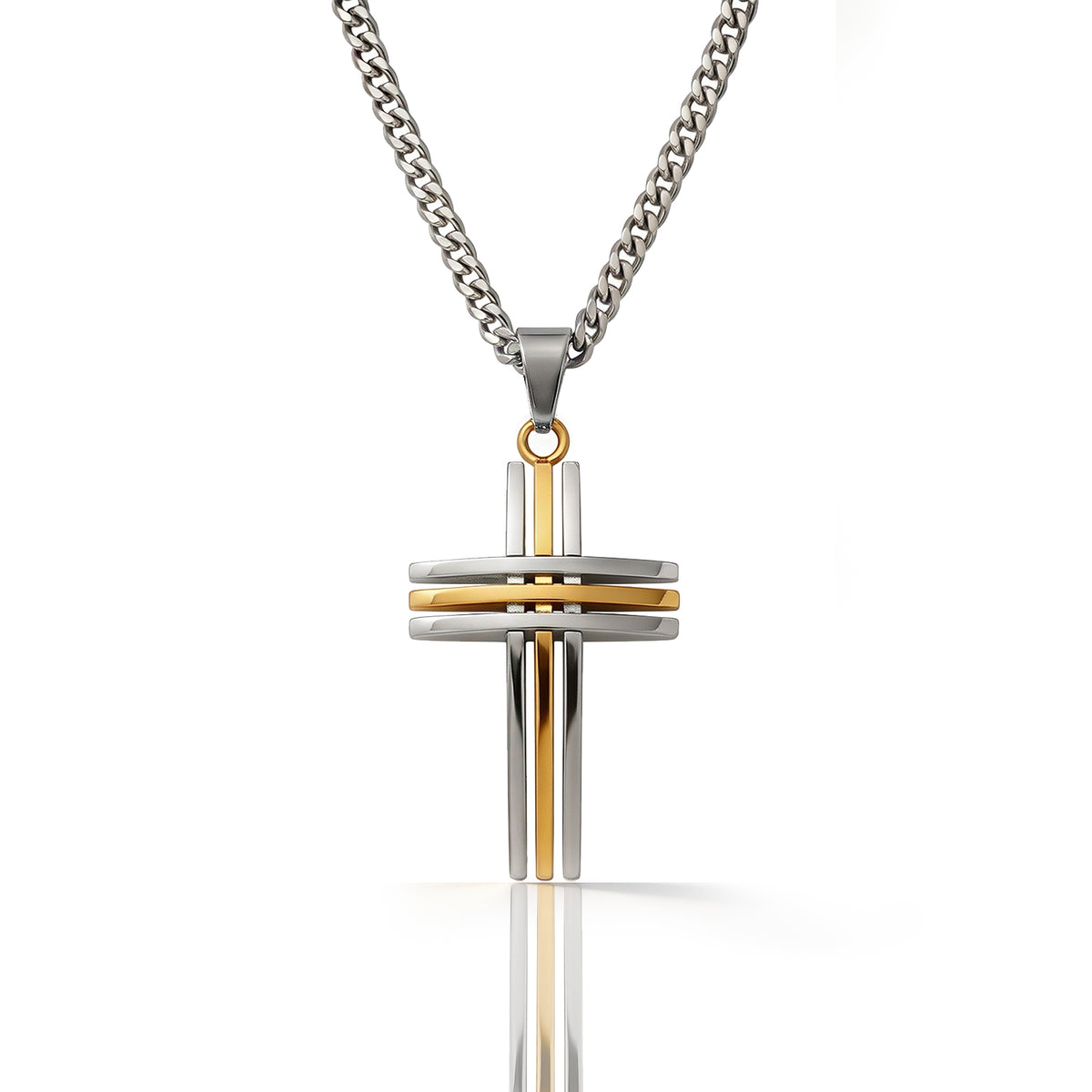 SOEVMOVR Cross Necklace for Men Stainless Steel Chain Gift for Husband