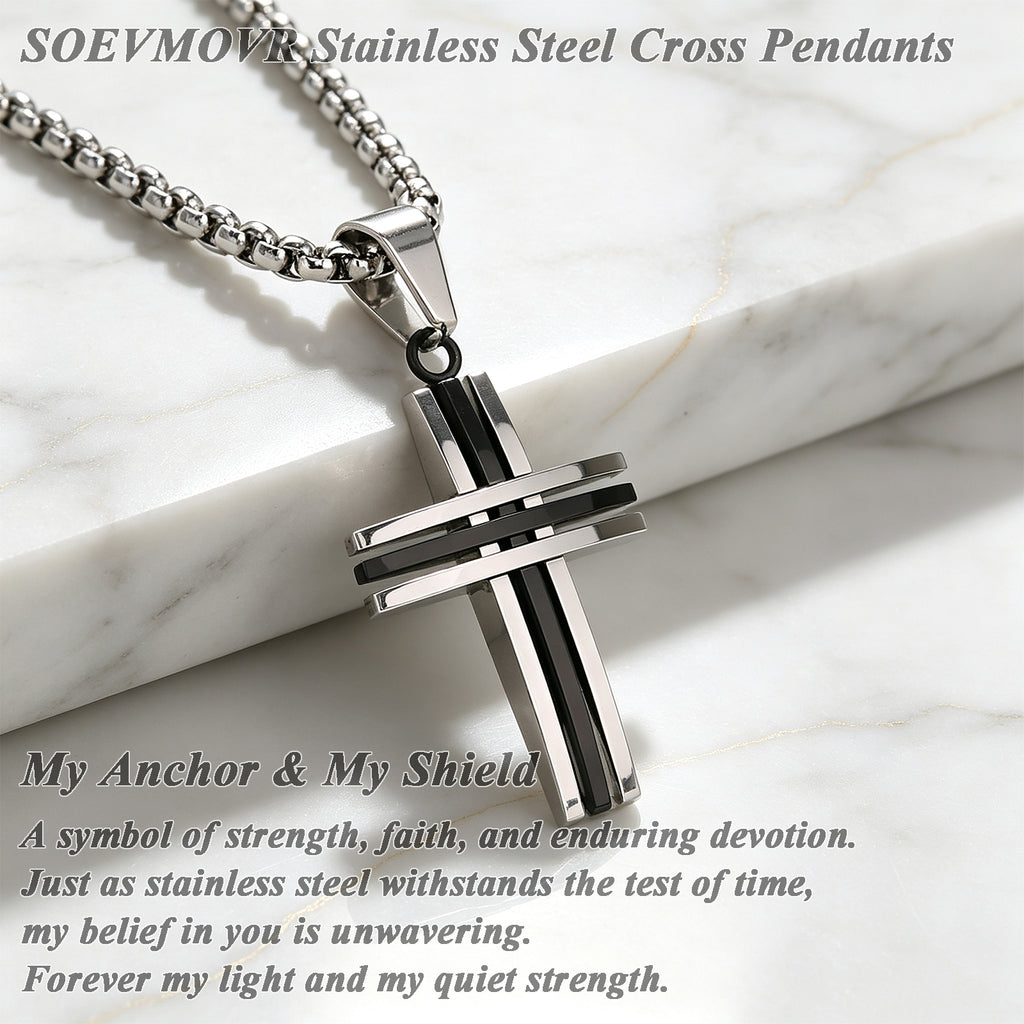 SOEVMOVR Cross Necklace for Men Stainless Steel Chain Gift for Husband