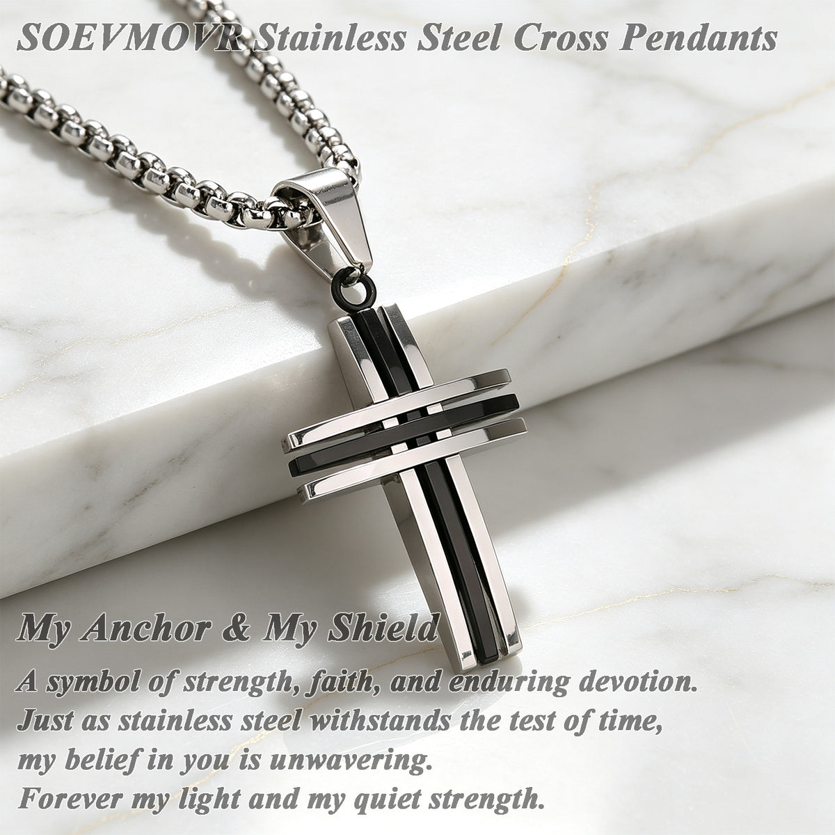 SOEVMOVR Cross Necklace for Men Stainless Steel Chain Gift for Husband