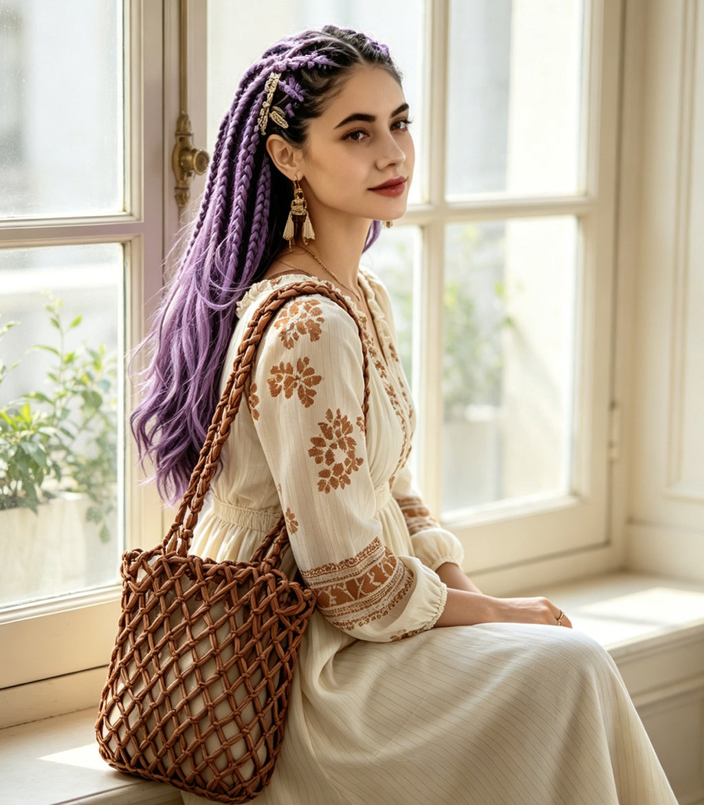 Womens Wooden Beaded Bag Handmade Woven Purse Boho Style Zen Aesthetic Summer Beach Clutch Vintage Serene HandBag