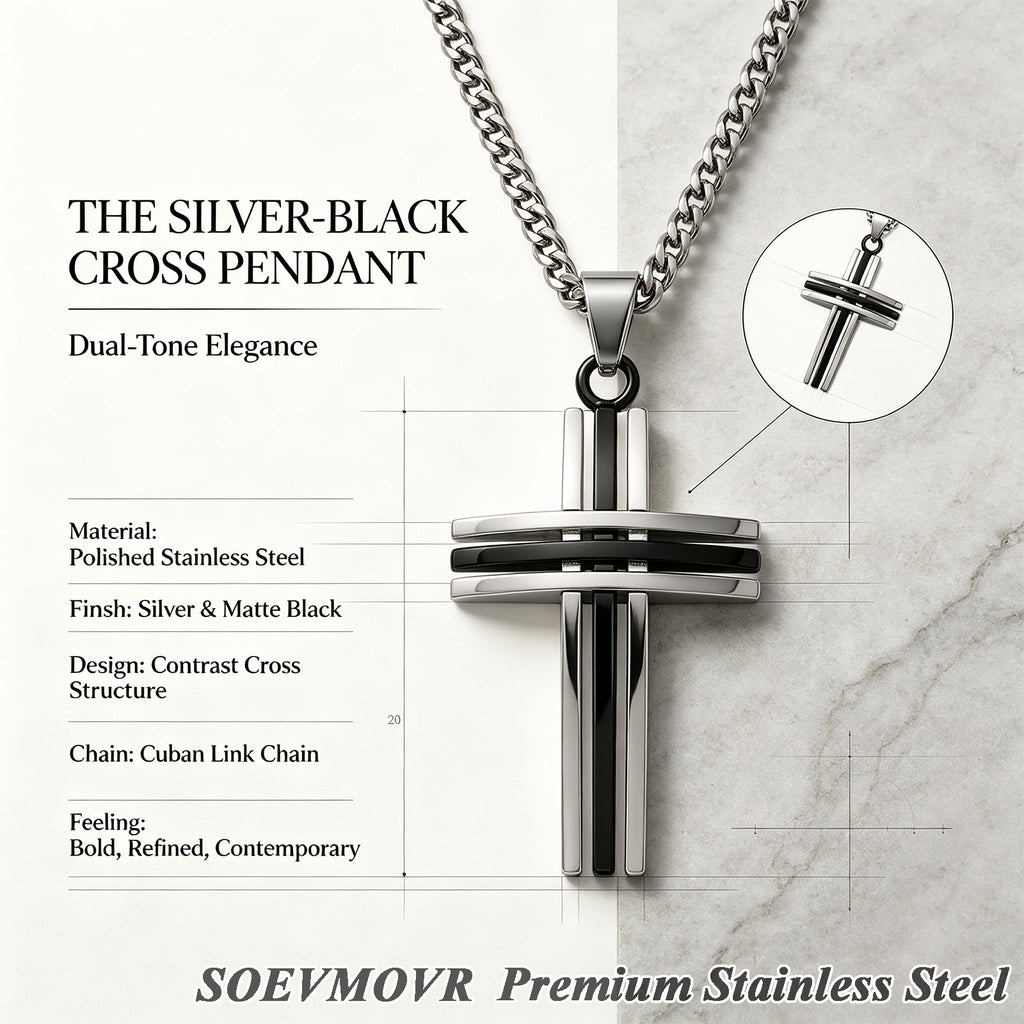 SOEVMOVR Cross Necklace for Men Stainless Steel Chain Gift for Husband