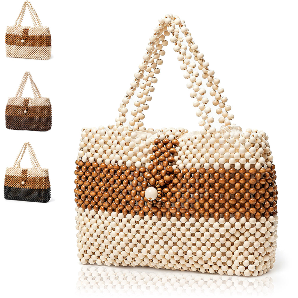 Boho Brown Wooden Bead Purse for Women