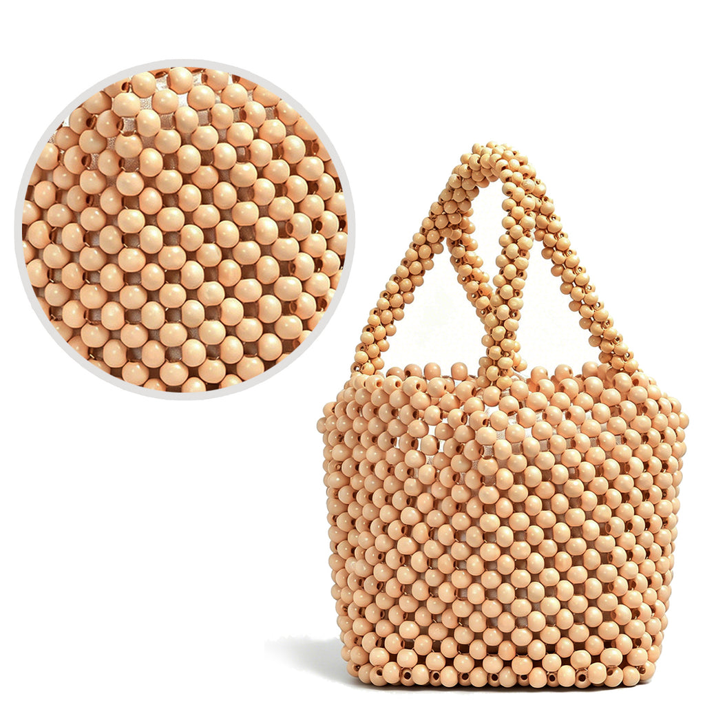 Handmade Vintage Wooden Beaded Bucket Bag for Women