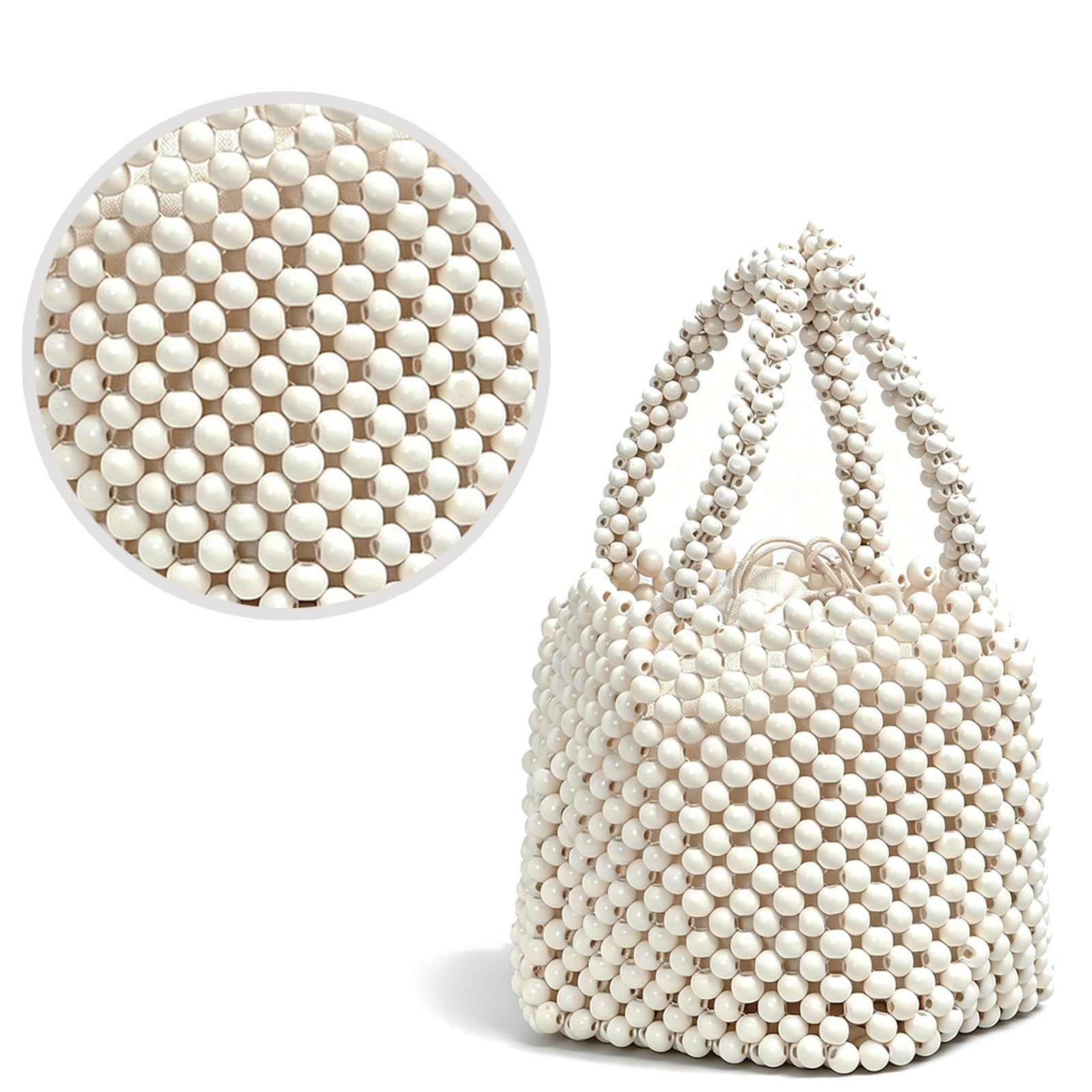 Handmade Vintage Wooden Beaded Bucket Bag for Women