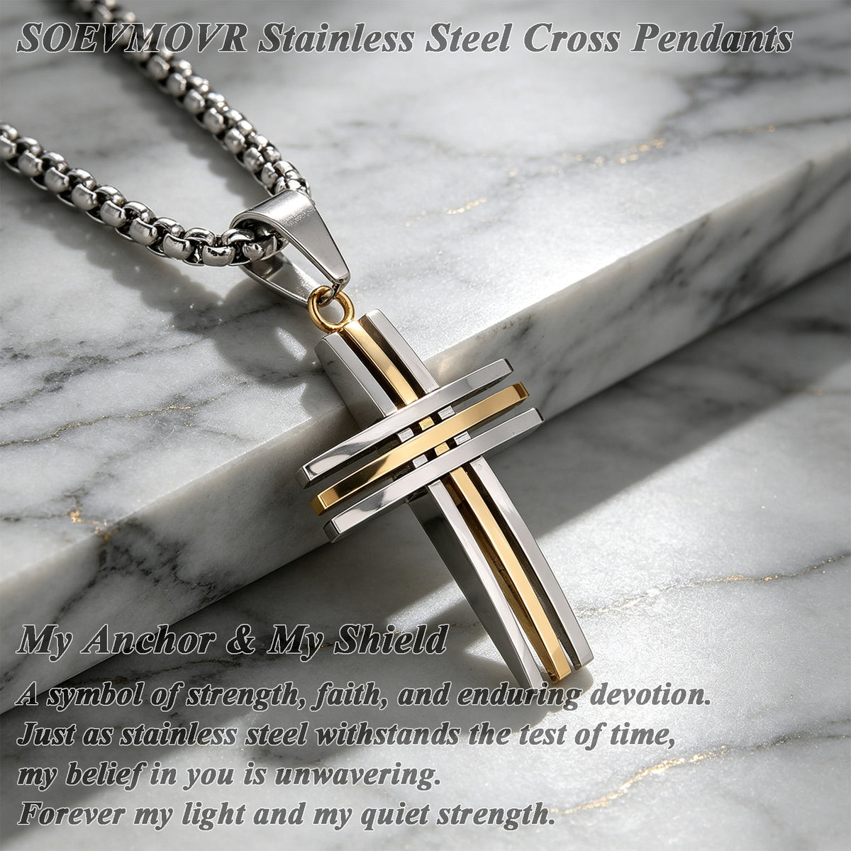 SOEVMOVR Cross Necklace for Men Stainless Steel Chain Gift for Husband