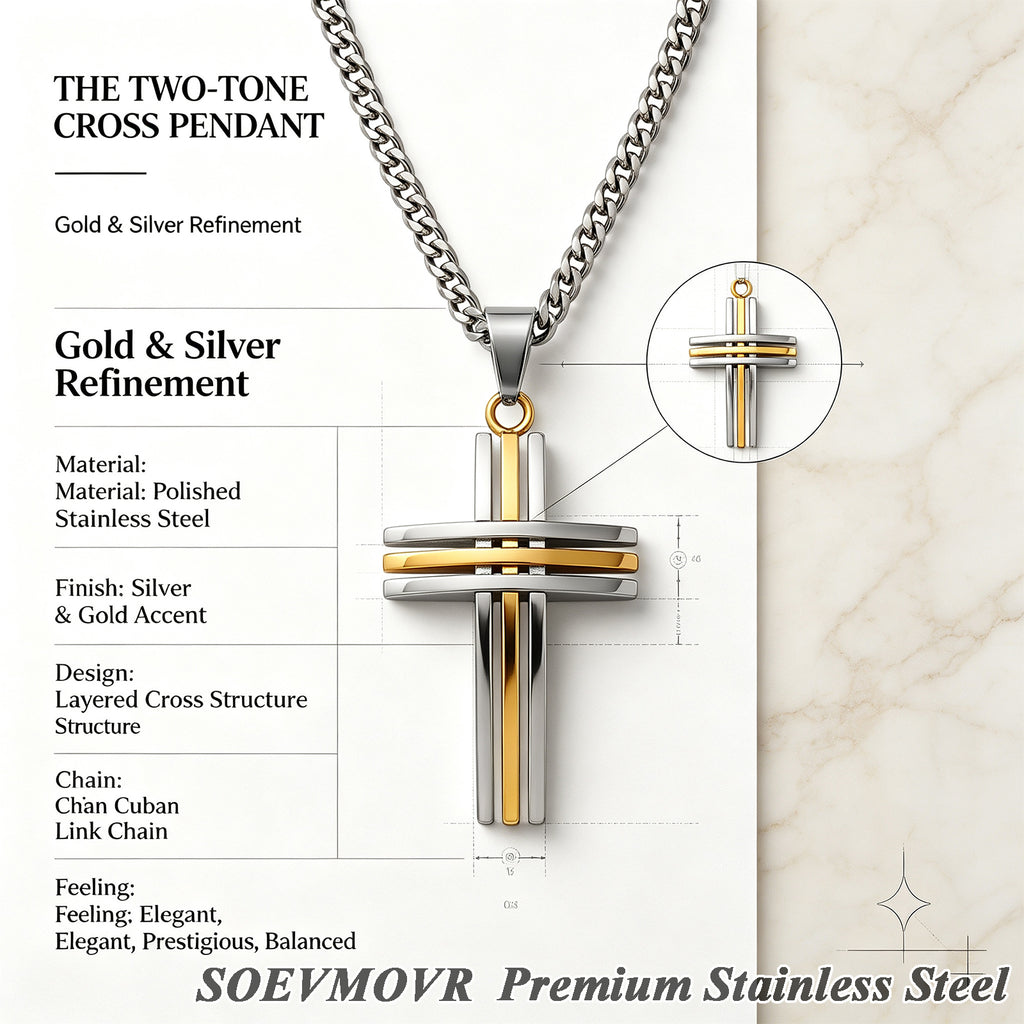 SOEVMOVR Cross Necklace for Men Stainless Steel Chain Gift for Husband