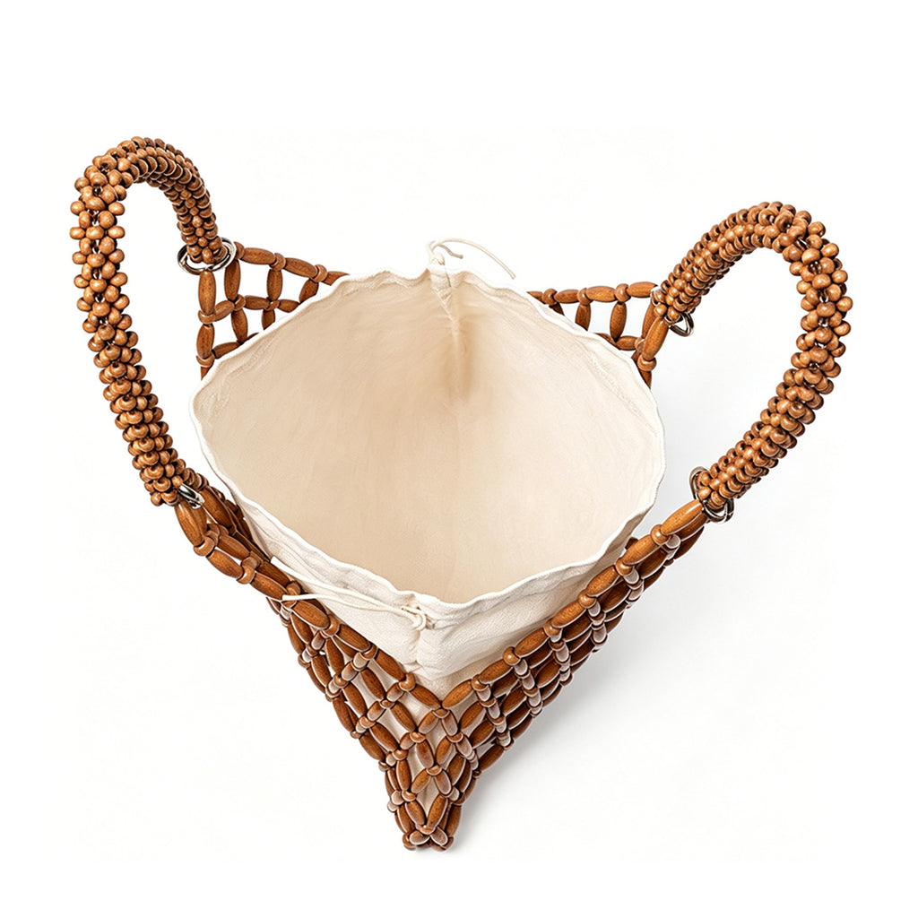 Womens Wooden Beaded Bag Boho Style Woven Purse