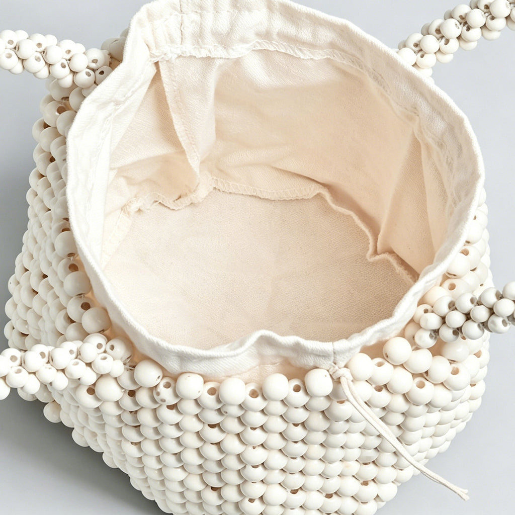 Handmade Vintage Wooden Beaded Bucket Bag for Women