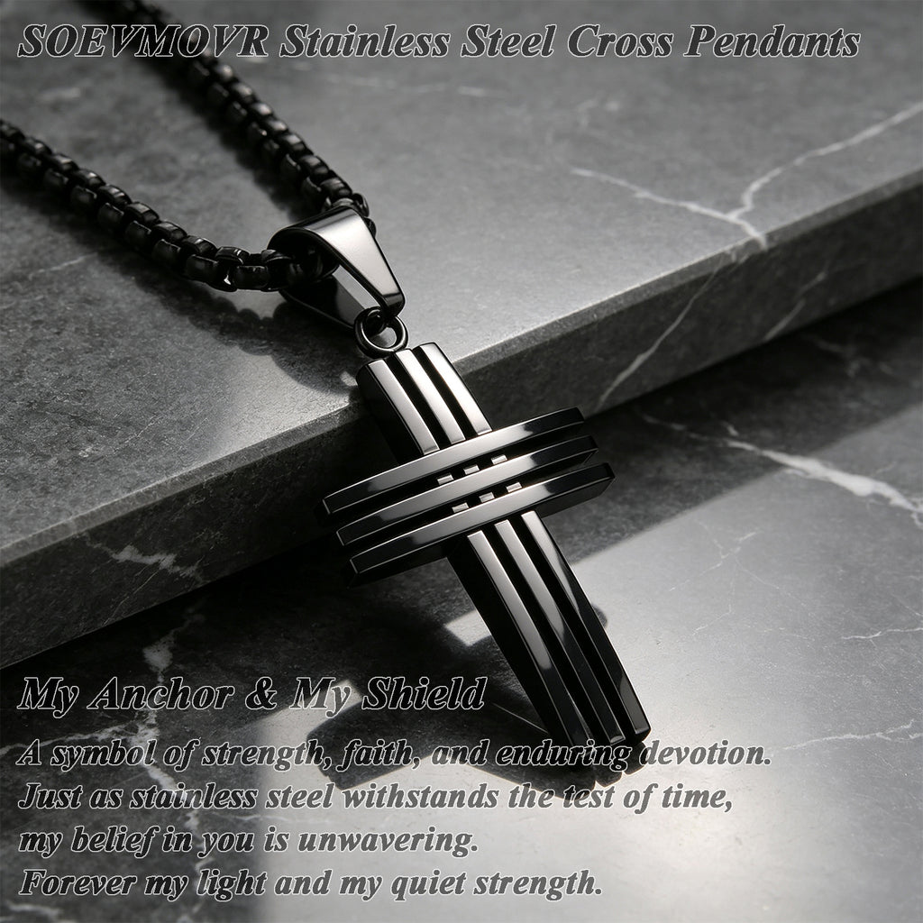 SOEVMOVR Cross Necklace for Men Stainless Steel Chain Gift for Husband