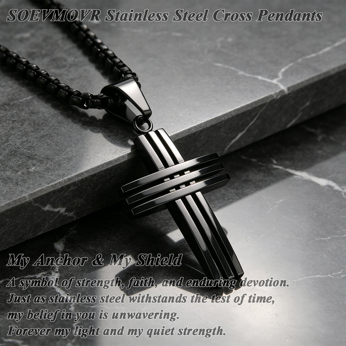 SOEVMOVR Cross Necklace for Men Stainless Steel Chain Gift for Husband