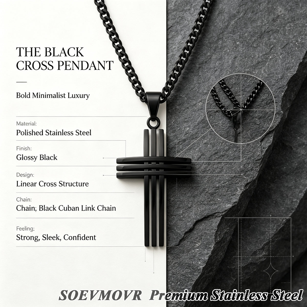 SOEVMOVR Cross Necklace for Men Stainless Steel Chain Gift for Husband