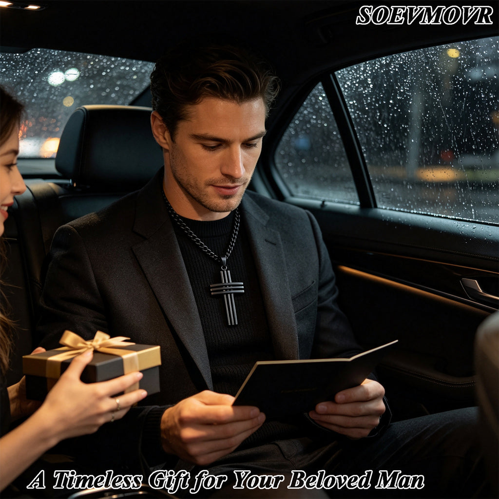 SOEVMOVR Cross Necklace for Men Stainless Steel Chain Gift for Husband