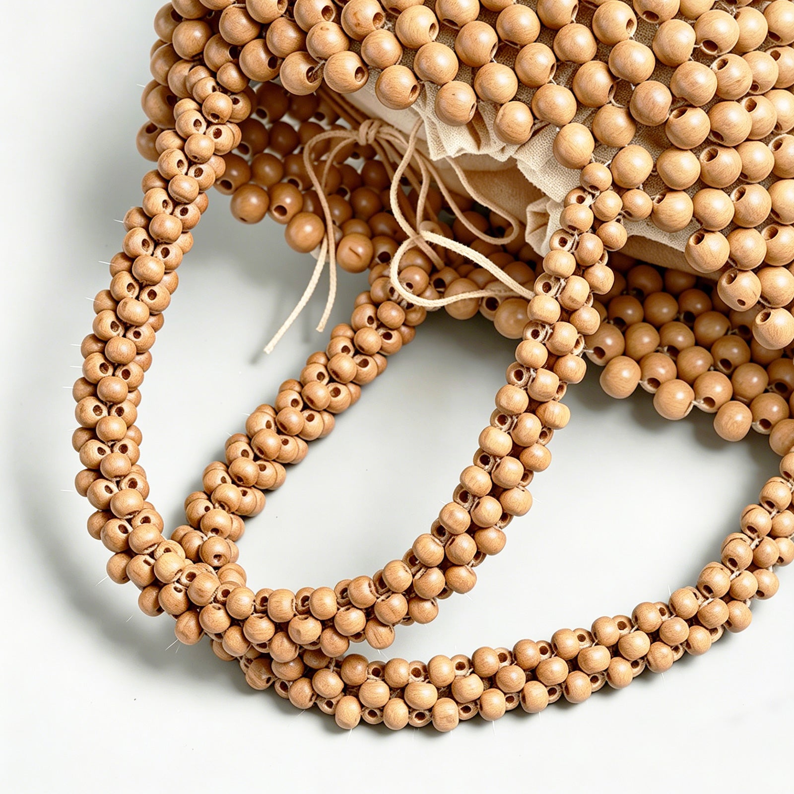 Handmade Vintage Wooden Beaded Bucket Bag for Women