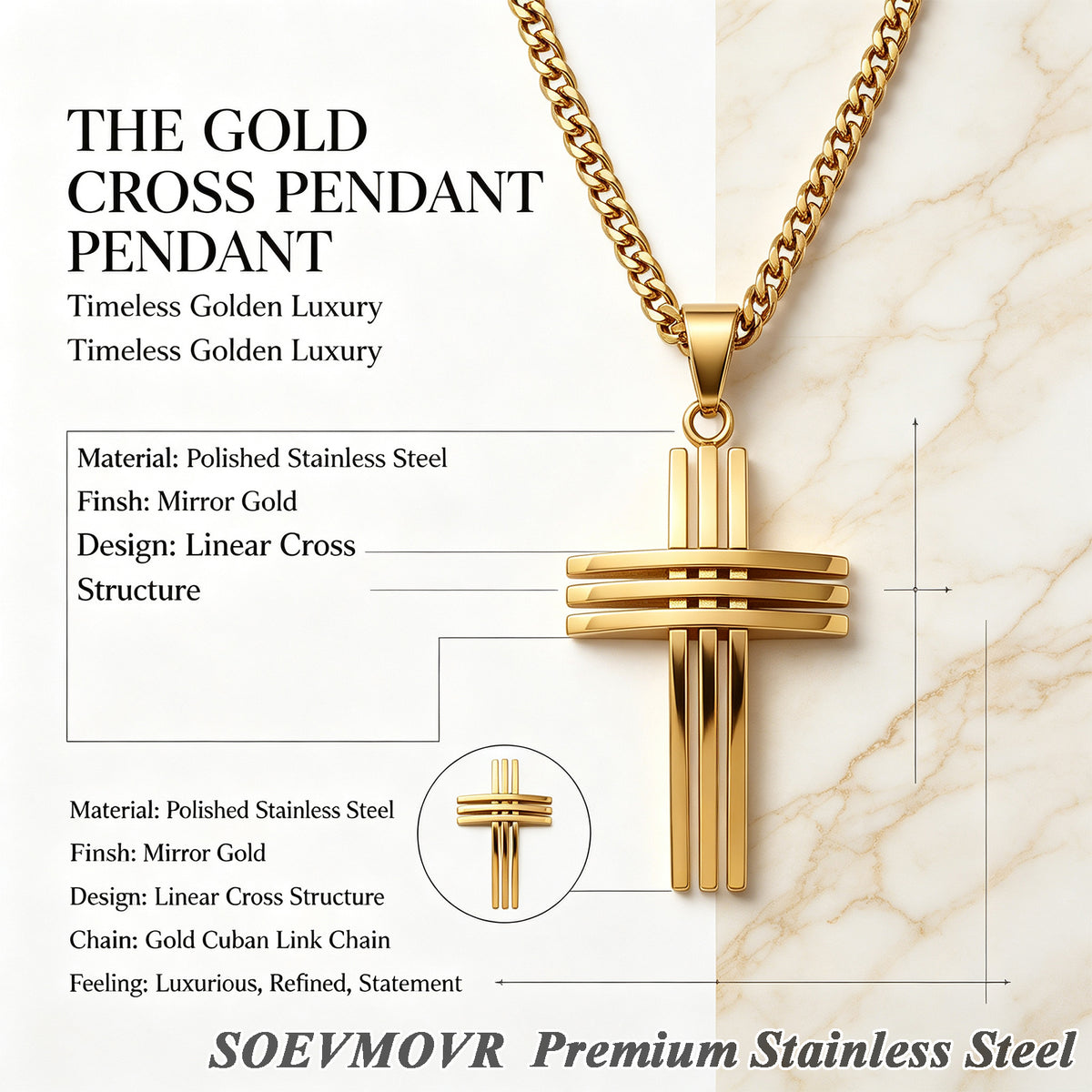 SOEVMOVR Cross Necklace for Men Stainless Steel Chain Gift for Husband