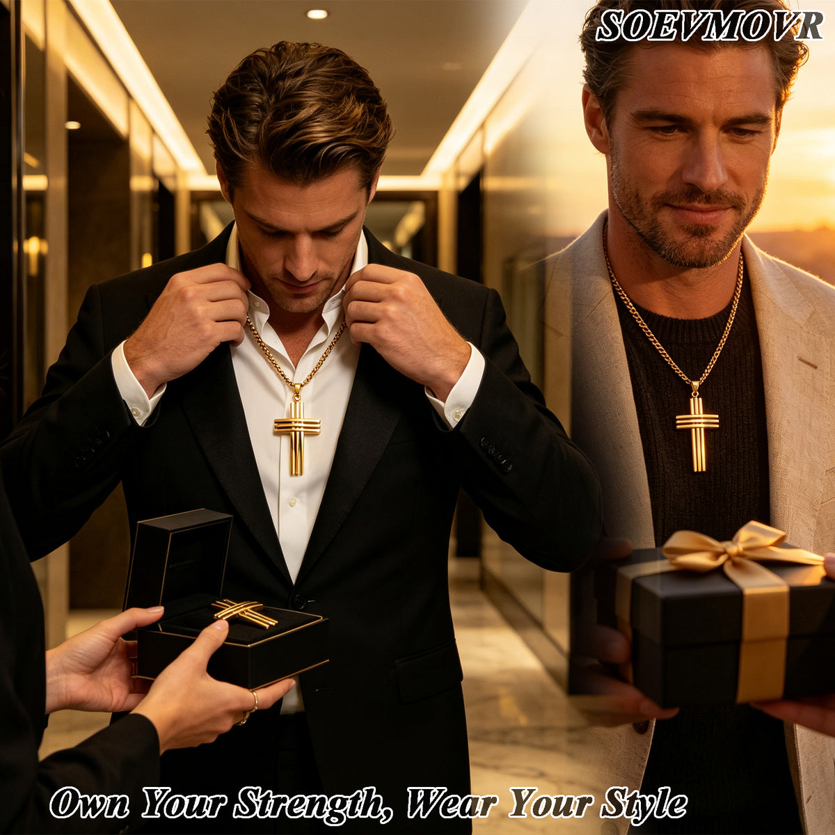 SOEVMOVR Cross Necklace for Men Stainless Steel Chain Gift for Husband