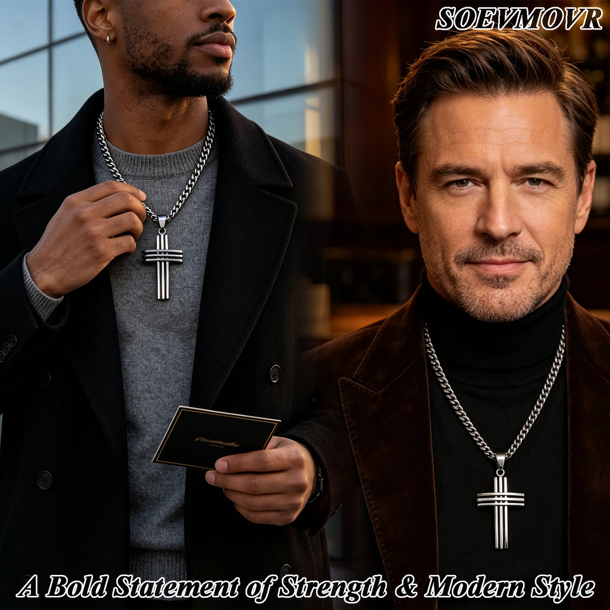 SOEVMOVR Cross Necklace for Men Stainless Steel Chain Gift for Husband