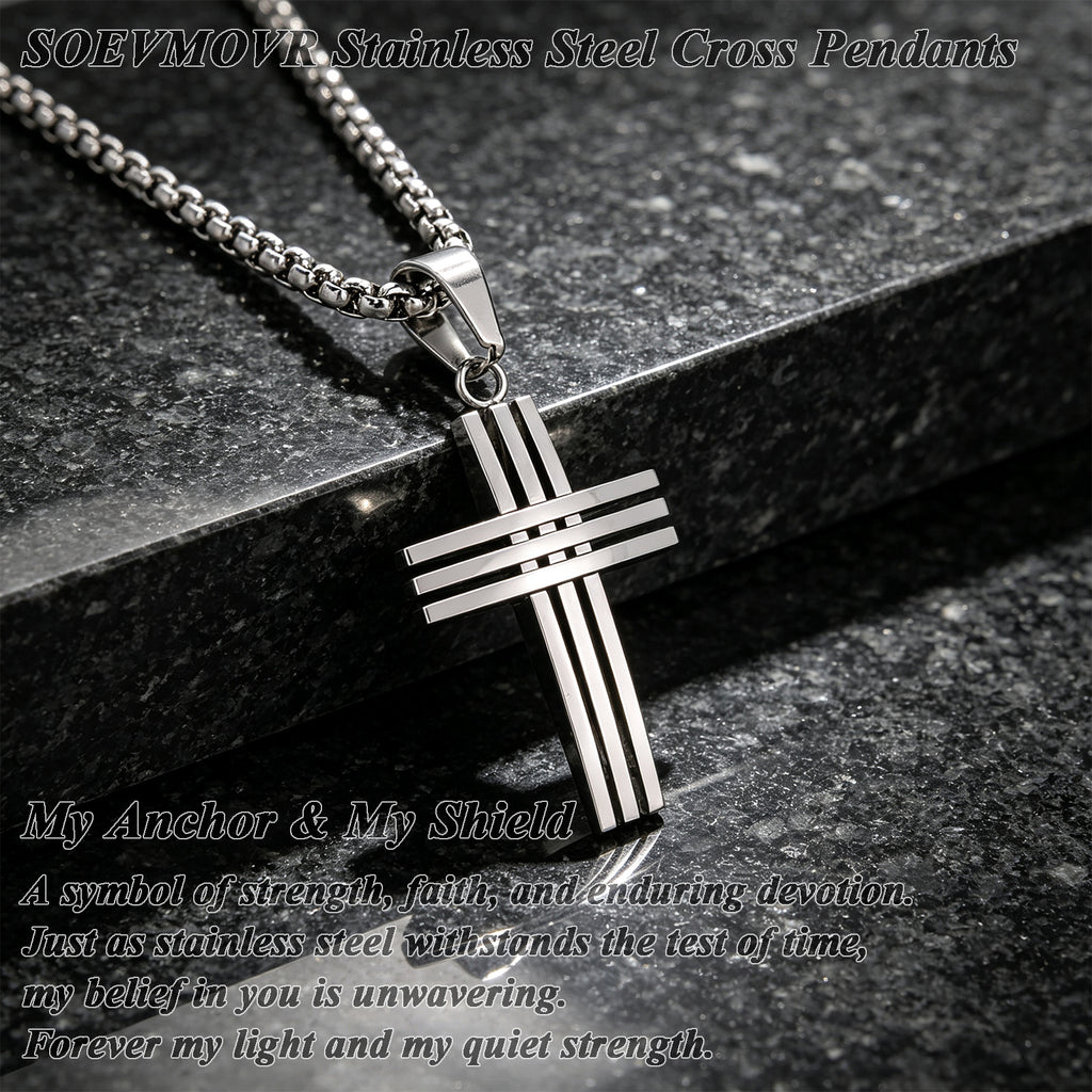 SOEVMOVR Cross Necklace for Men Stainless Steel Chain Gift for Husband
