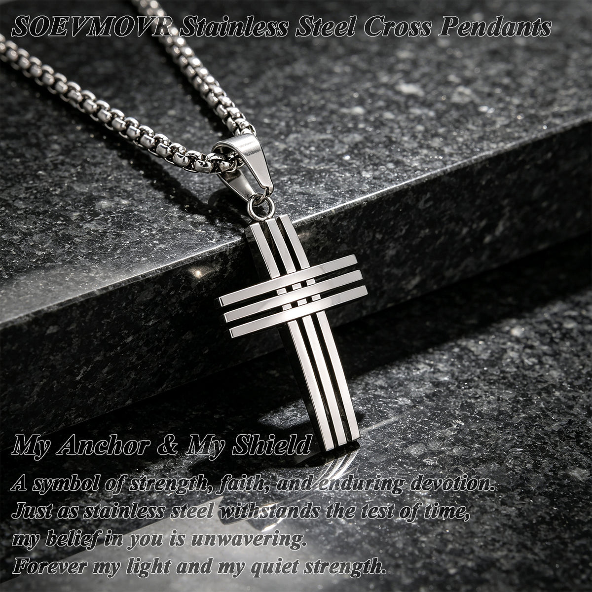 SOEVMOVR Cross Necklace for Men Stainless Steel Chain Gift for Husband