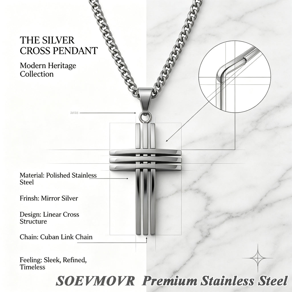 SOEVMOVR Cross Necklace for Men Stainless Steel Chain Gift for Husband