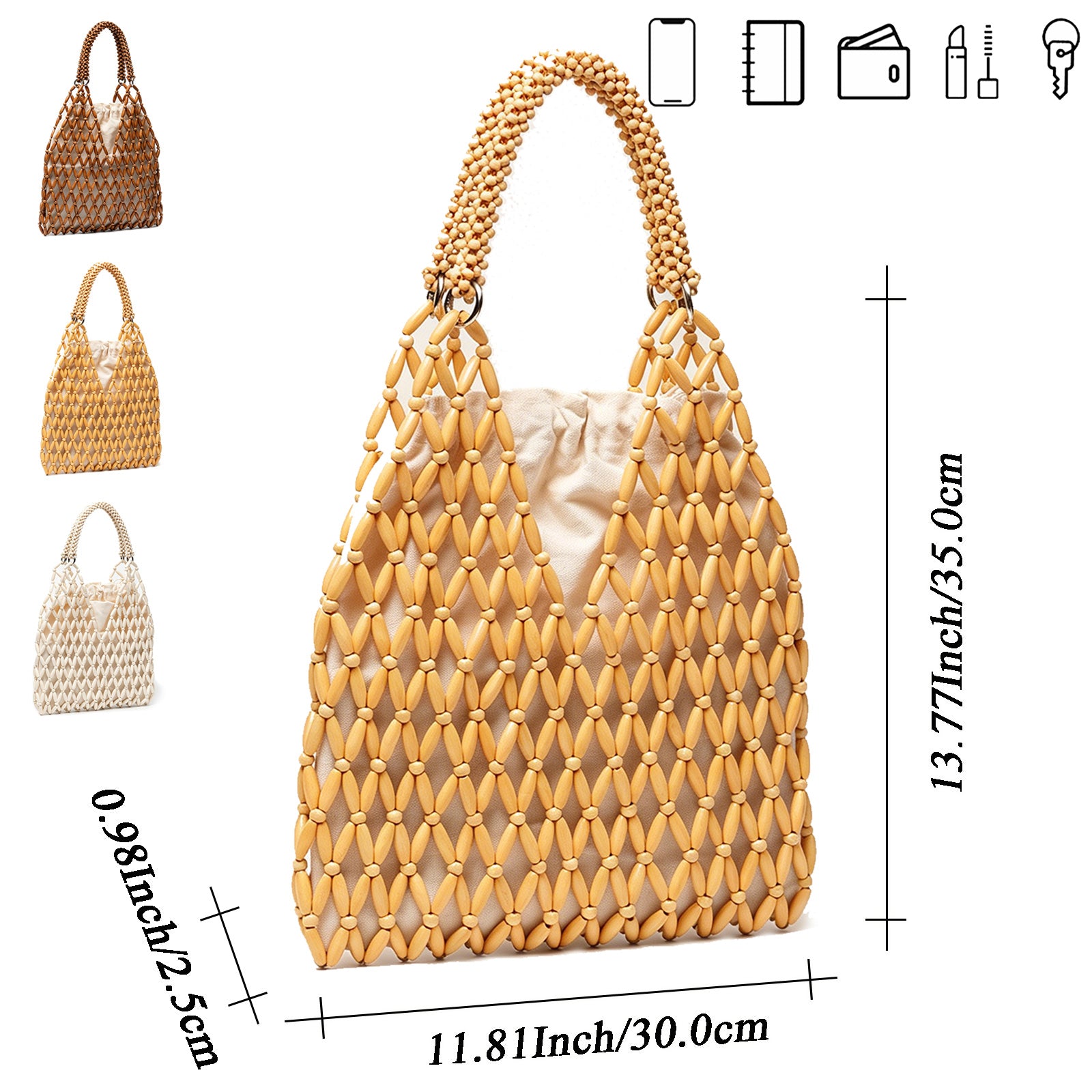 Womens Wooden Beaded Bag Boho Style Woven Purse
