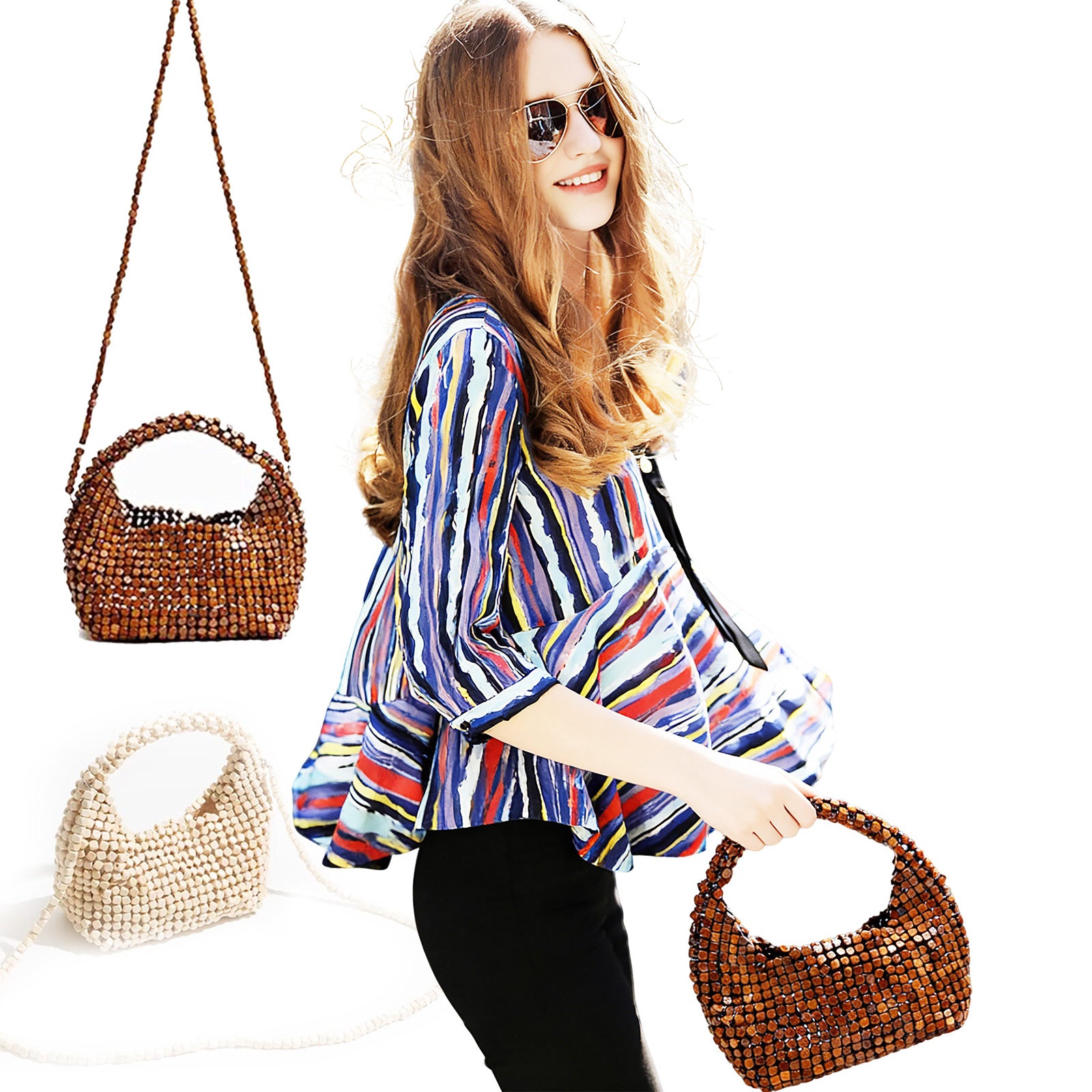 Wooden Beaded Clutch Handbag