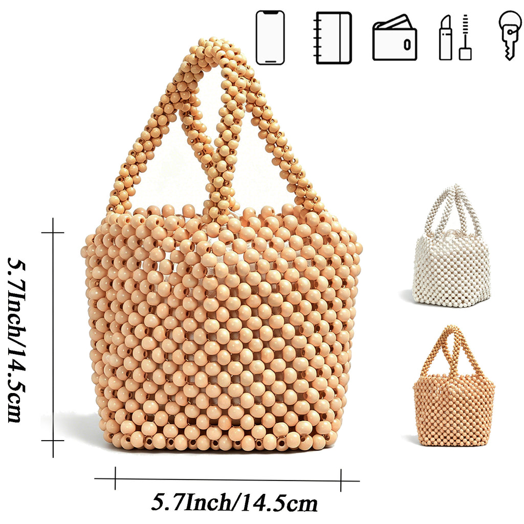 Handmade Vintage Wooden Beaded Bucket Bag for Women