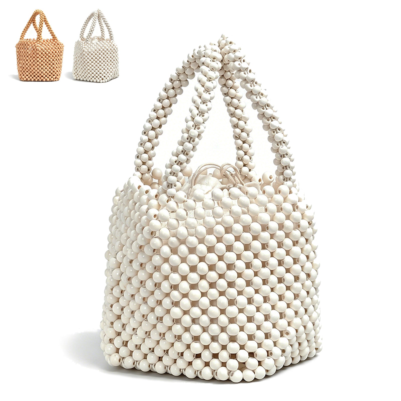 Handmade Vintage Wooden Beaded Bucket Bag for Women