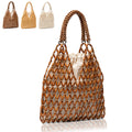 Womens Wooden Beaded Bag Boho Style Woven Purse