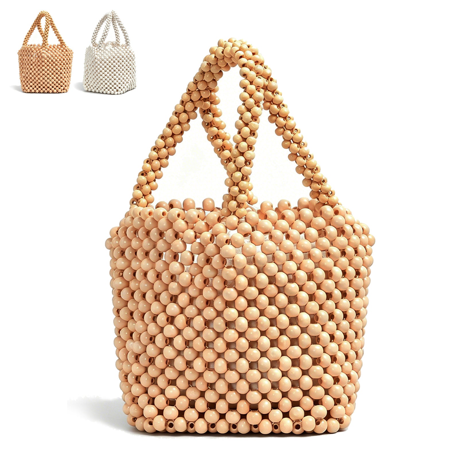 Handmade Vintage Wooden Beaded Bucket Bag for Women