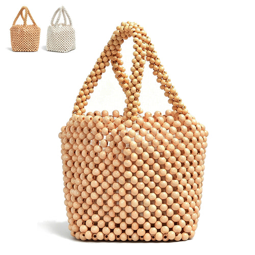 Handmade Vintage Wooden Beaded Bucket Bag for Women