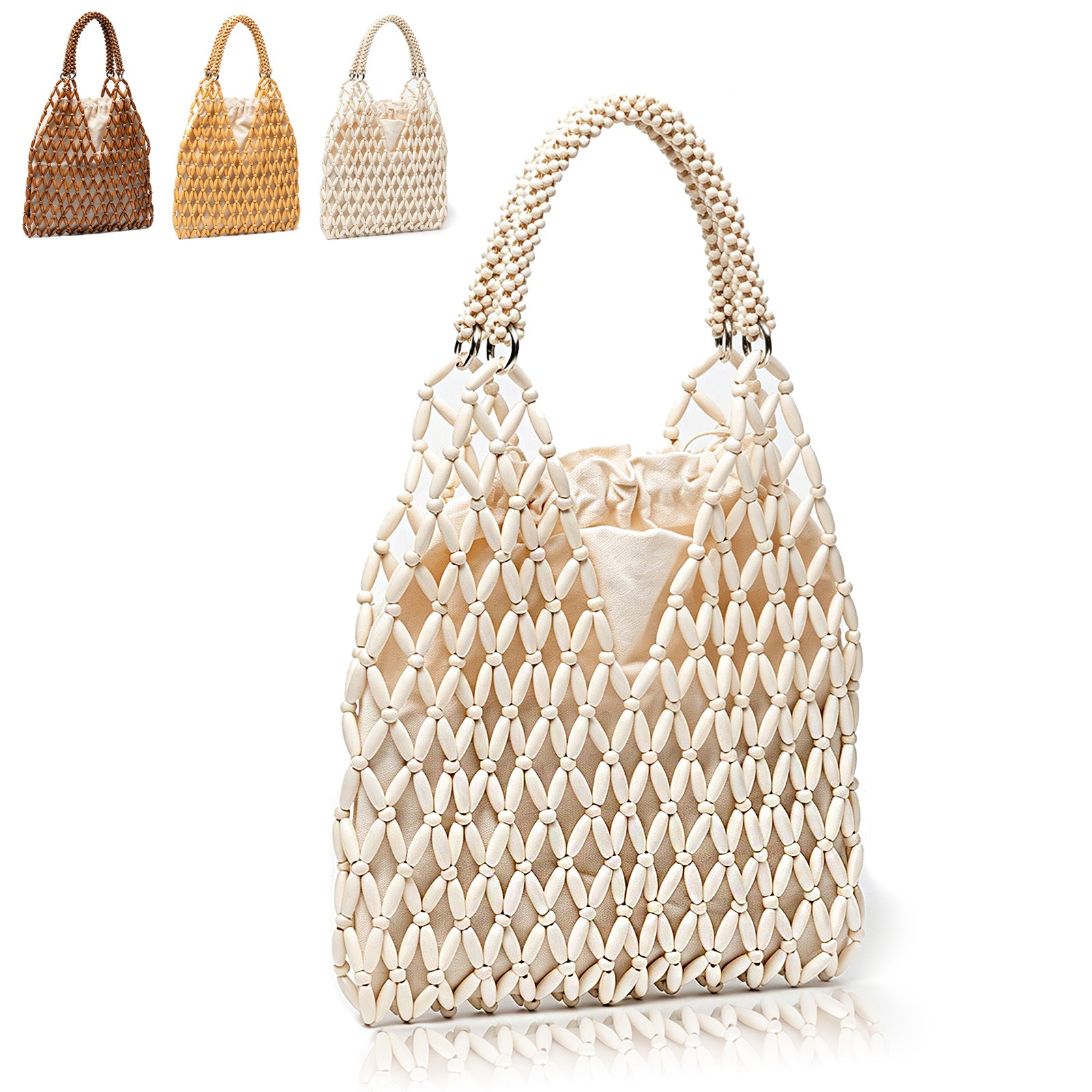 Womens Wooden Beaded Bag Boho Style Woven Purse