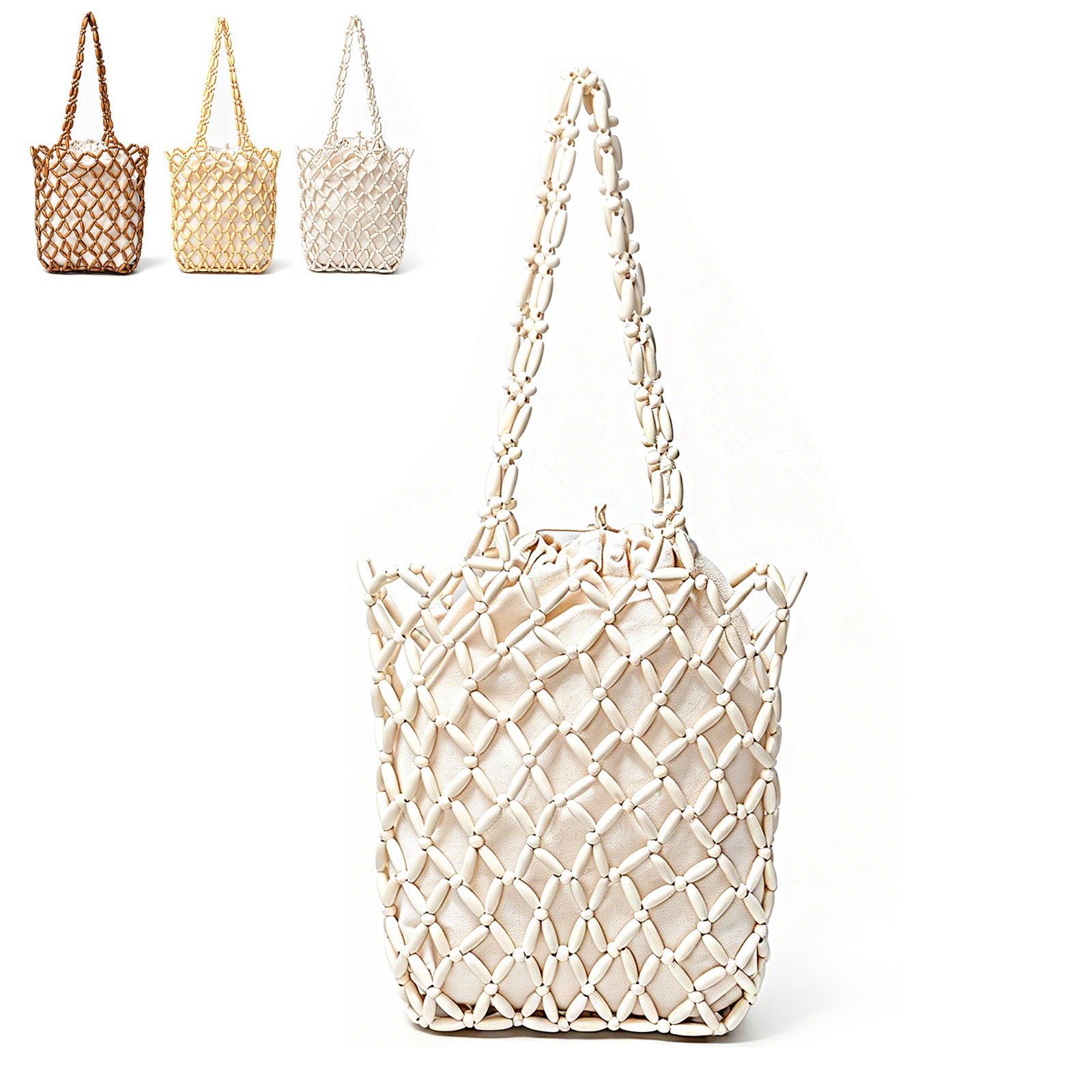 Womens Wooden Beaded Bag Handmade Woven Purse Boho Style Zen Aesthetic Summer Beach Clutch Vintage Serene HandBag