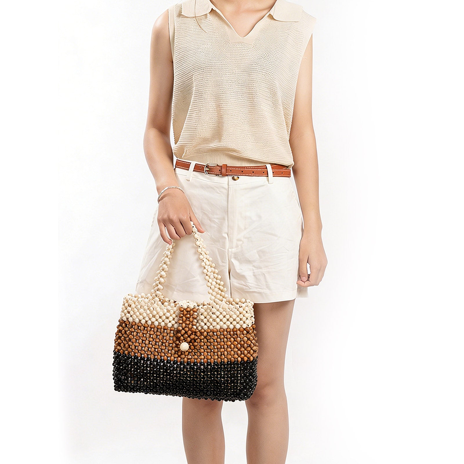 Boho Brown Wooden Bead Purse for Women