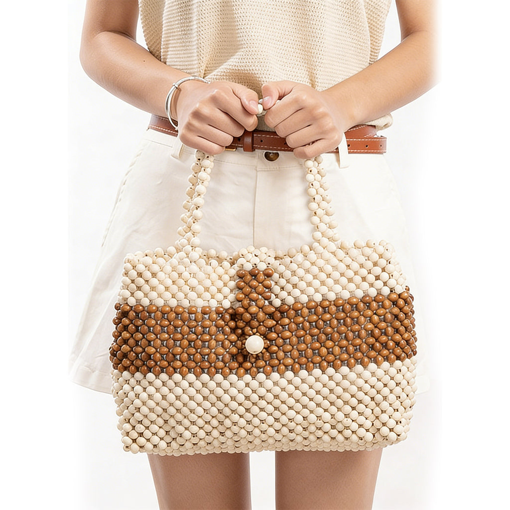 Boho Brown Wooden Bead Purse for Women